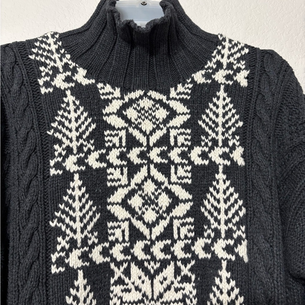 Vintage Hand Knit Men’s Heavyweight Nautica Charcoal Gray/Cream Cableknit Sweate - Picture 2 of 12